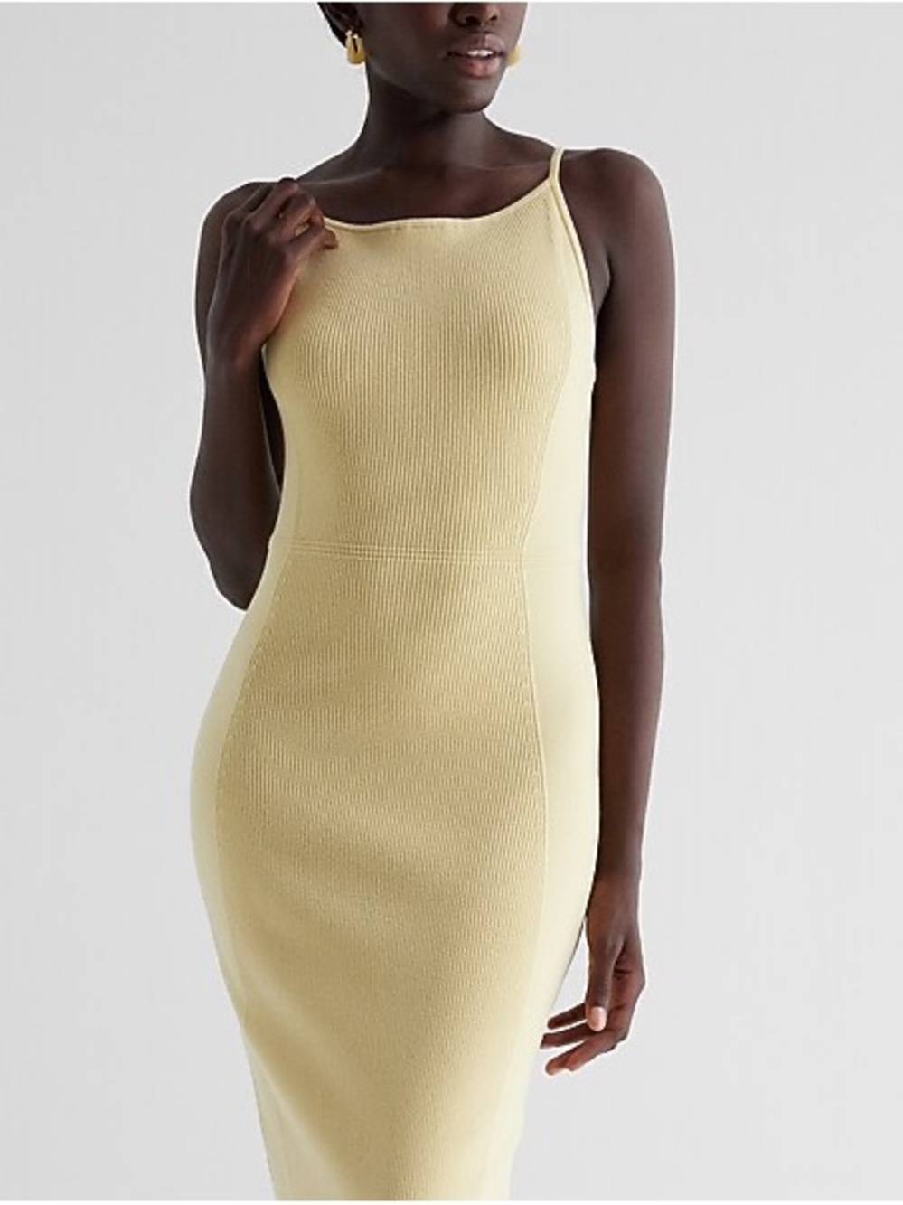 Express Ribbed High Square Neck Midi Sweater Dress